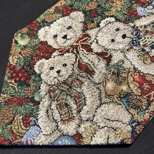 Violet Linen Christmas Tapestry Teddy‎ Bear Table Festive Runner Holiday 68x12"